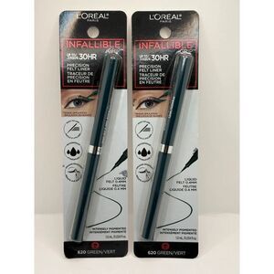 2 PACK LOreal Paris 620 GREEN Infallible Grip Waterproof Liquid Eyeliner 30HR